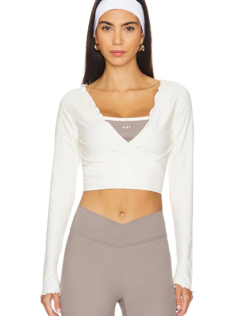 437 Long Sleeve White Cropped Wrap Top